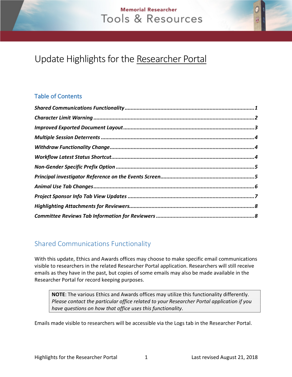 Update Highlights for the Researcher Portal