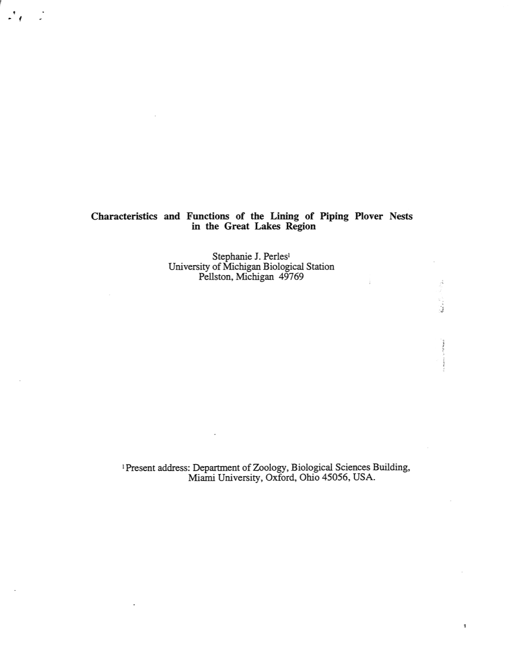 Characteristics and Functions of the Lining of Piping Plover Nests in the Great Lakes Region