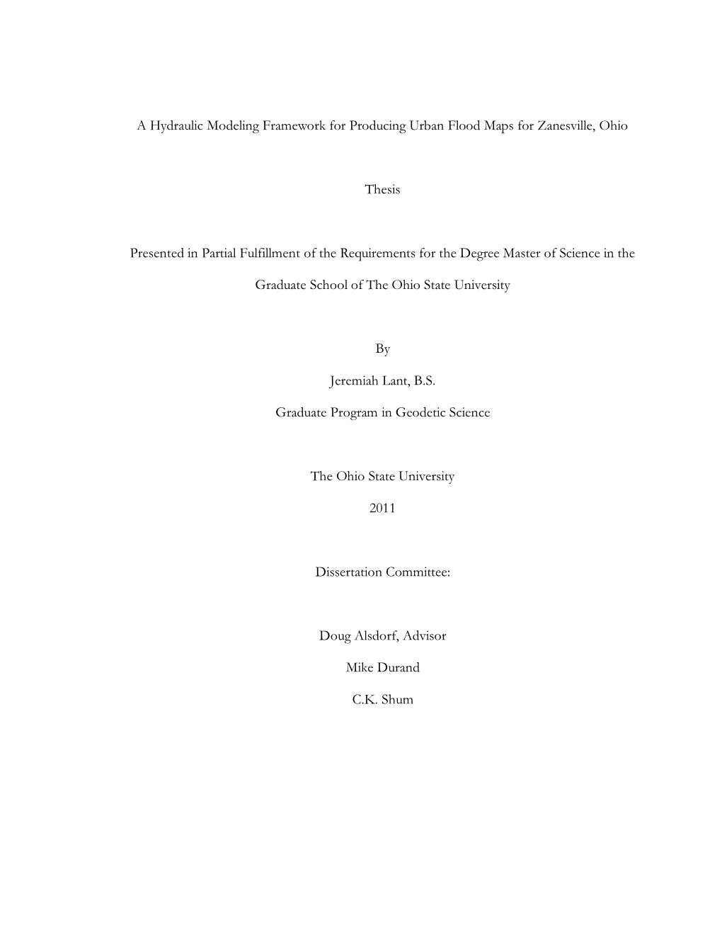 A Hydraulic Modeling Framework for Producing Urban Flood Maps for Zanesville, Ohio