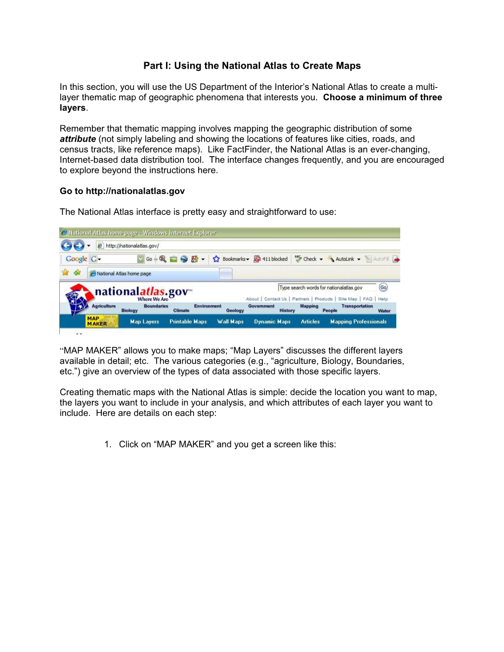 Part I: Using the National Atlas to Create Maps