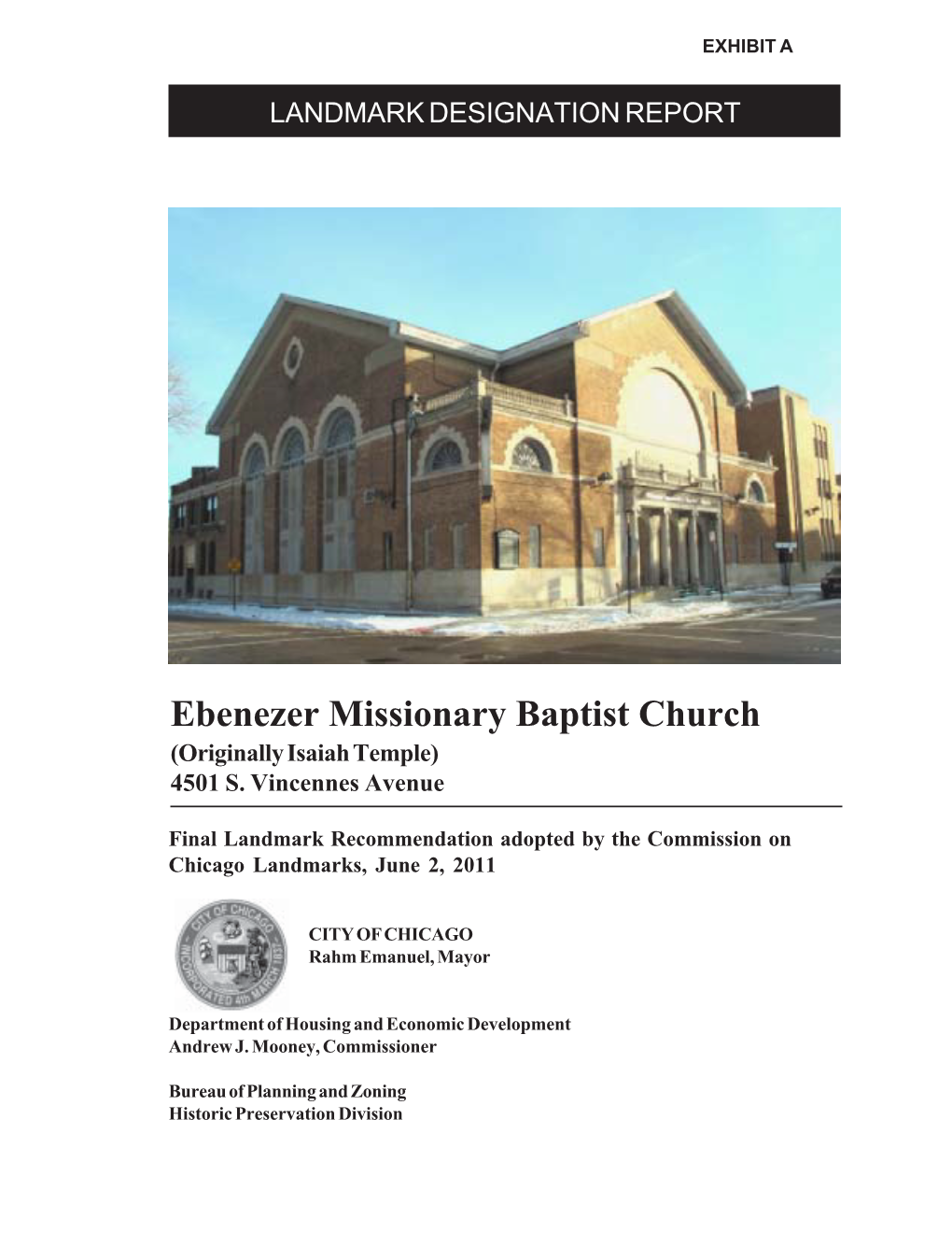 Ebenezer Missionary Baptist Church (Originally Isaiah Temple) 4501 S