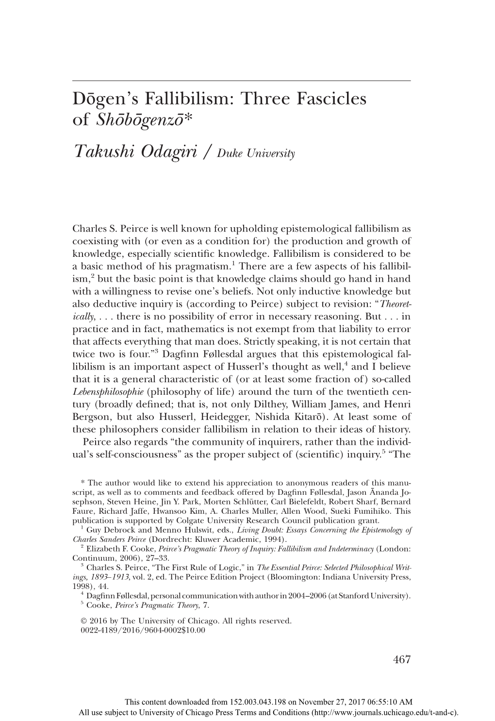 Dōgen's Fallibilism: Three Fascicles of Shōbōgenzō
