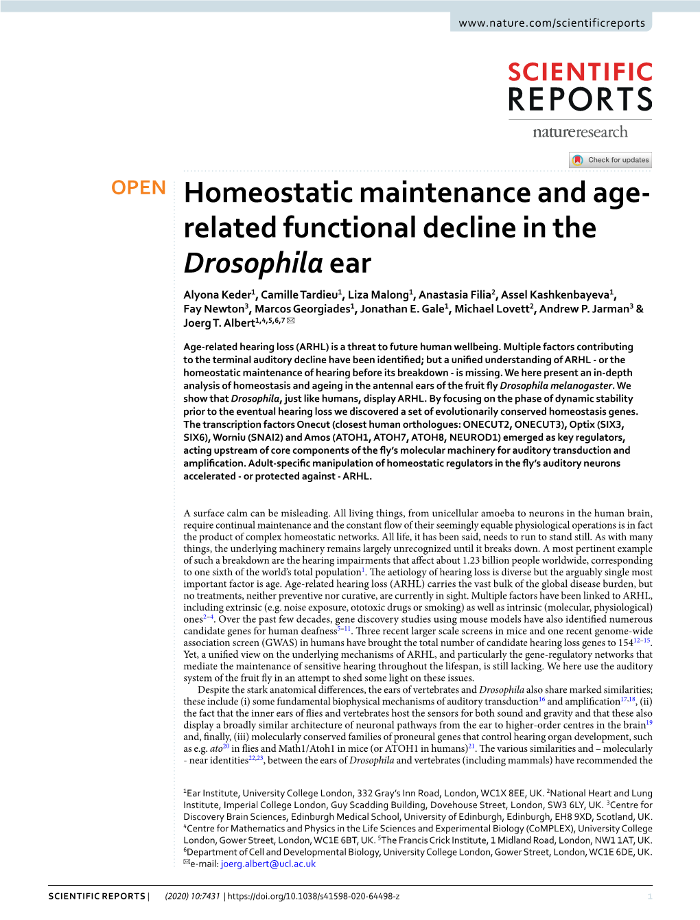 Homeostatic Maintenance and Age-Related Functional Decline in The