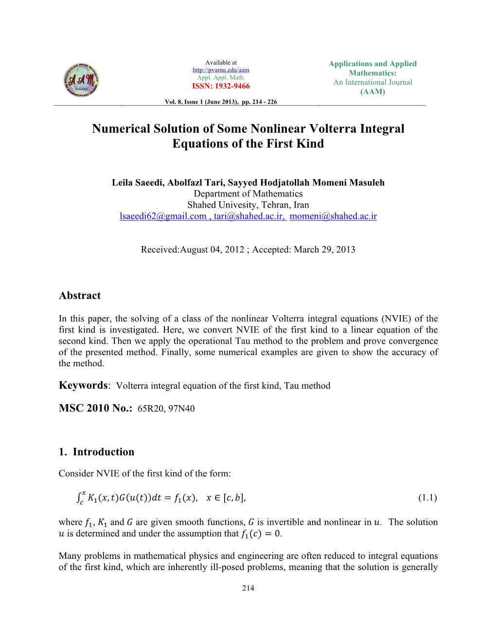 Numerical Solution of Some Nonlinear Volterra Integral Equations of the First Kind