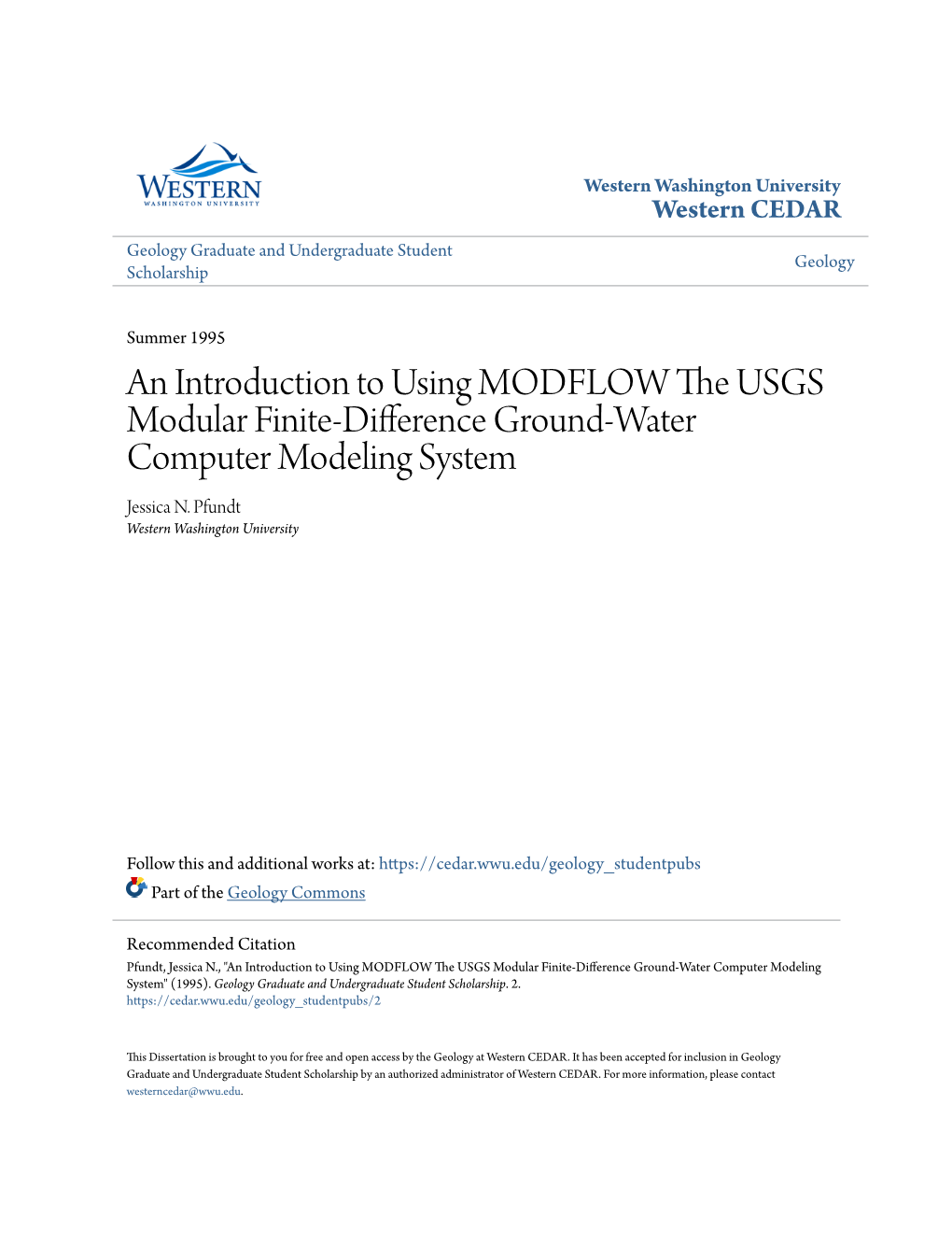 An Introduction to Using MODFLOW the USGS Modular Finite-Difference Ground-Water Computer Modeling System