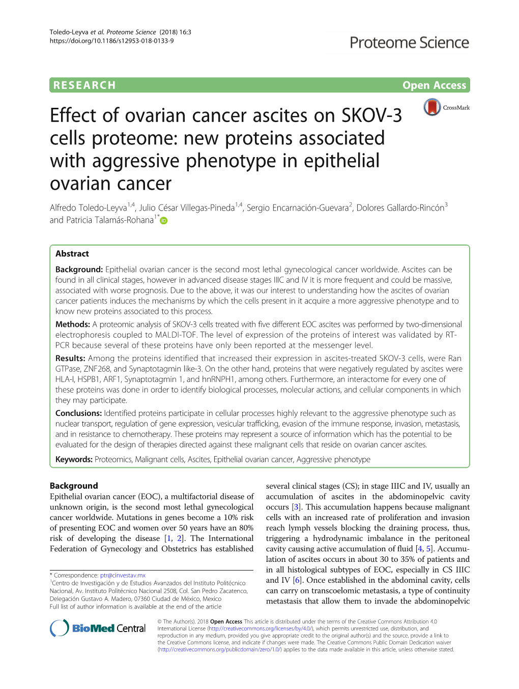 Effect of Ovarian Cancer Ascites on SKOV-3 Cells Proteome: New