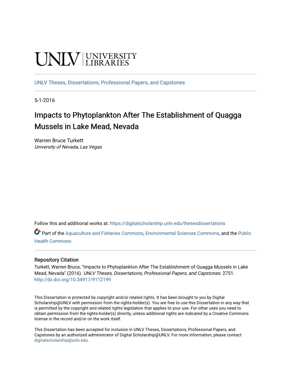 Impacts to Phytoplankton After the Establishment of Quagga Mussels in Lake Mead, Nevada