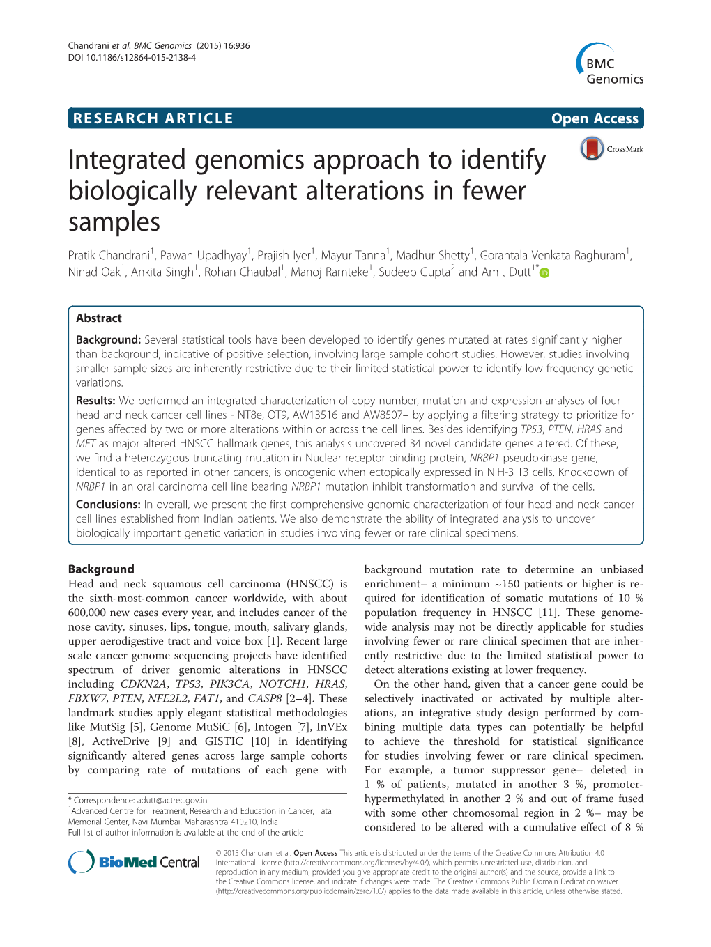 Integrated Genomics Approach to Identify Biologically Relevant