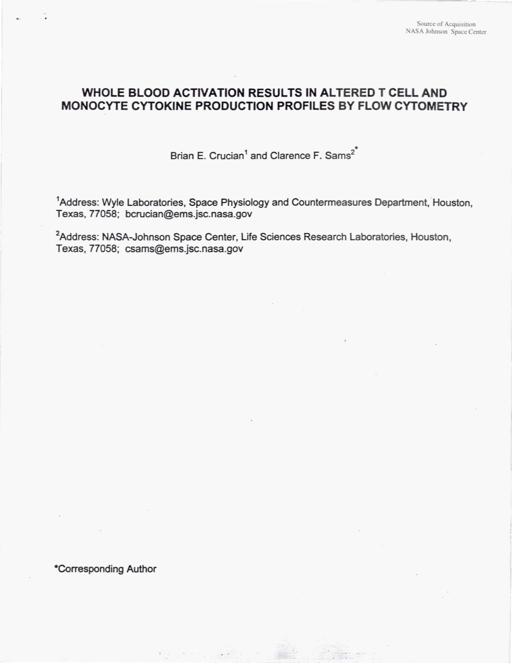 Whole Blood Activation Results in Altered T Cell and Monocyte Cytokine Production Profiles by Flow Cytometry