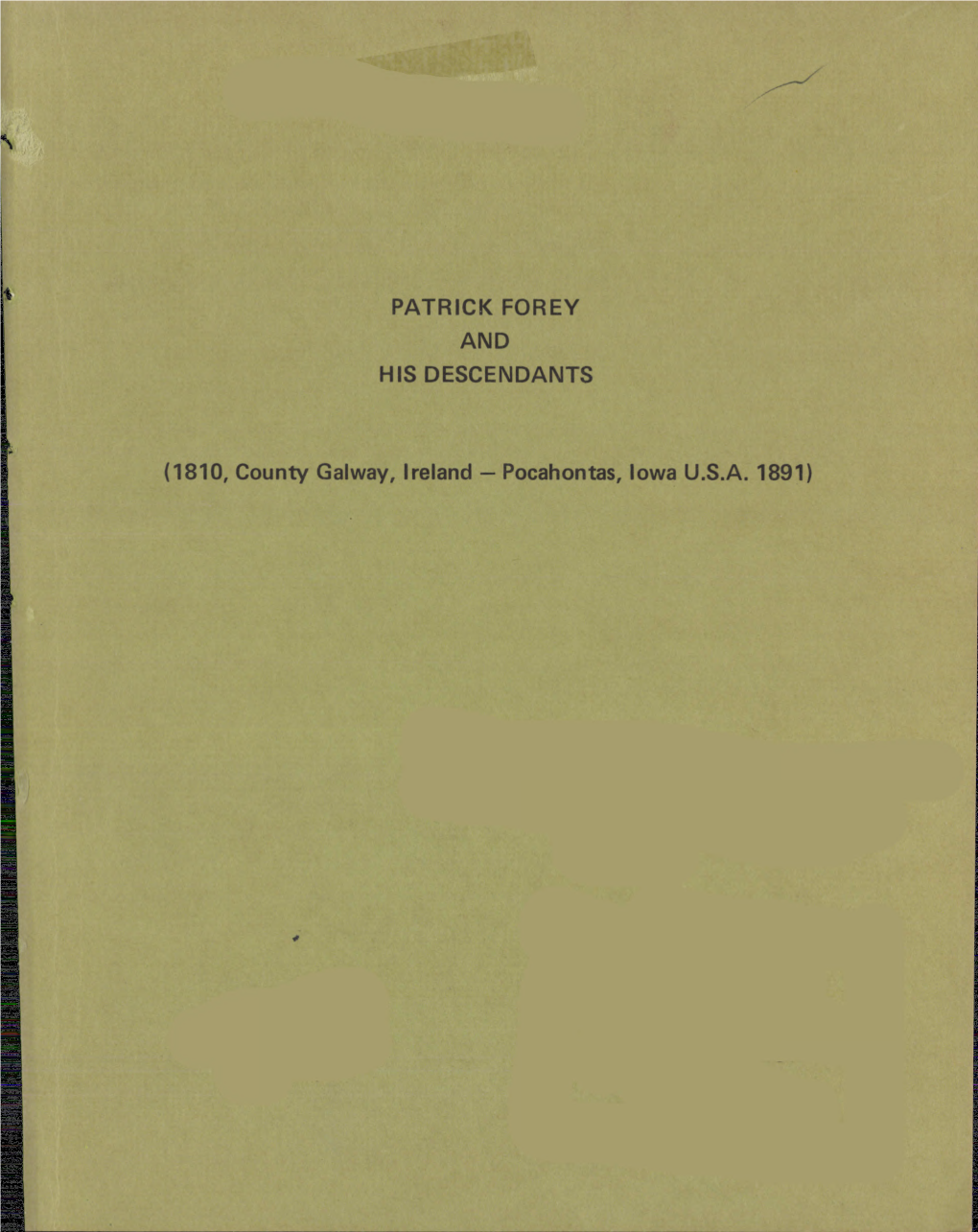 Patrick Forey and His Descendants : 1810, County Galway, Ireland