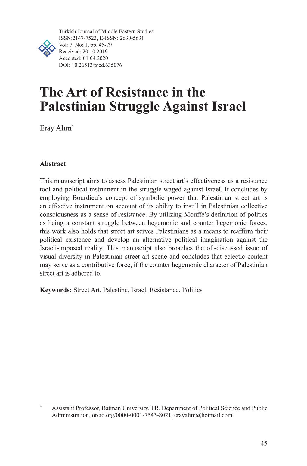 The Art of Resistance in the Palestinian Struggle Against Israel