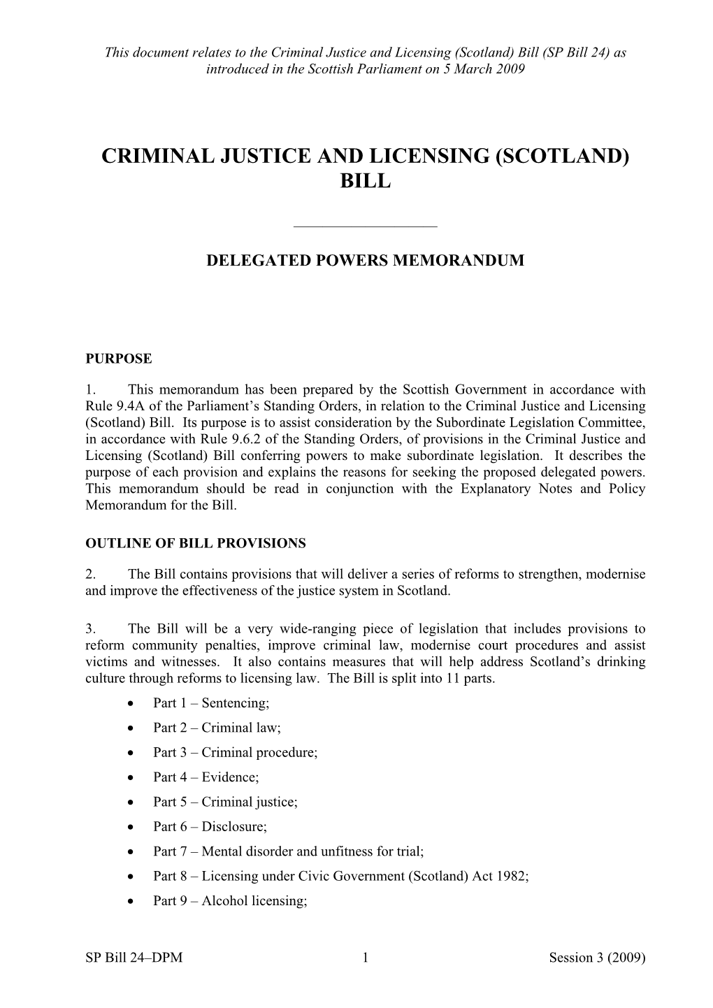 Scotland) Bill (SP Bill 24) As Introduced in the Scottish Parliament on 5 March 2009