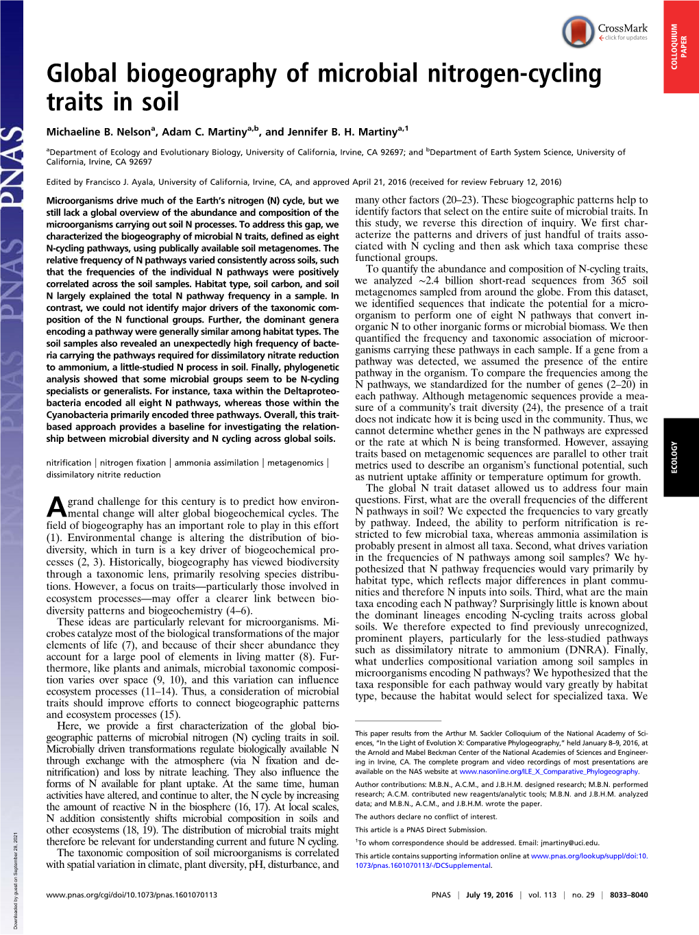 Global Biogeography of Microbial Nitrogen-Cycling Traits in Soil