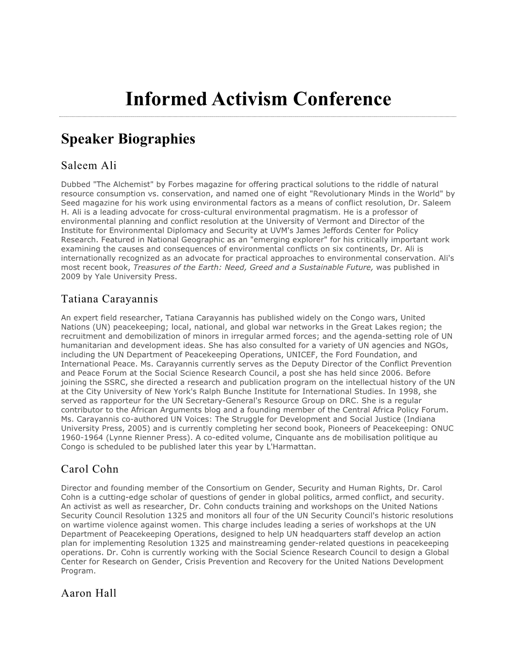 Informed Activisim Conference