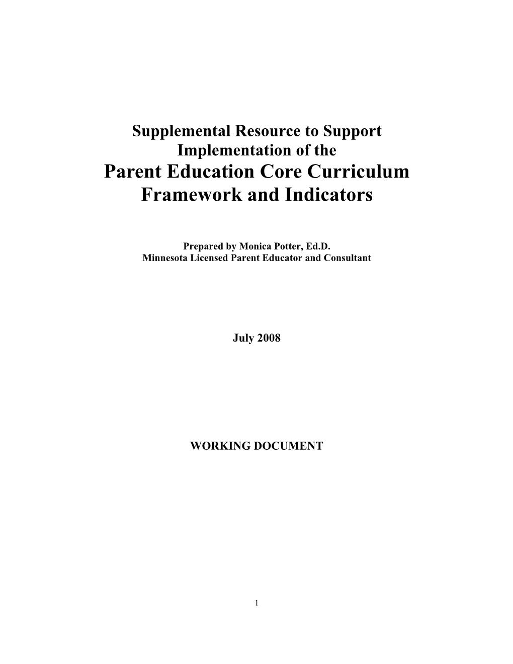 Parent Education Core Curriculum Framework and Indicators