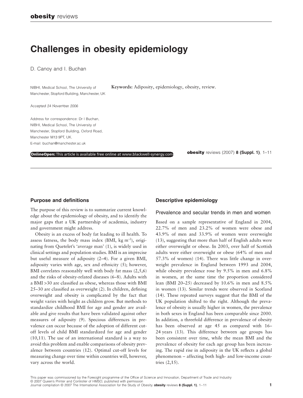 Challenges in Obesity Epidemiology D