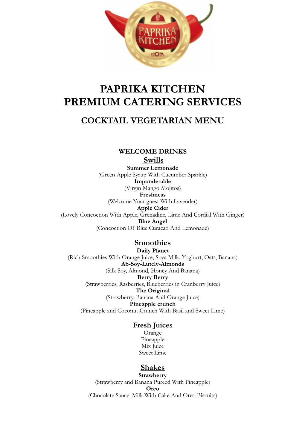 Cocktail Veg Menu