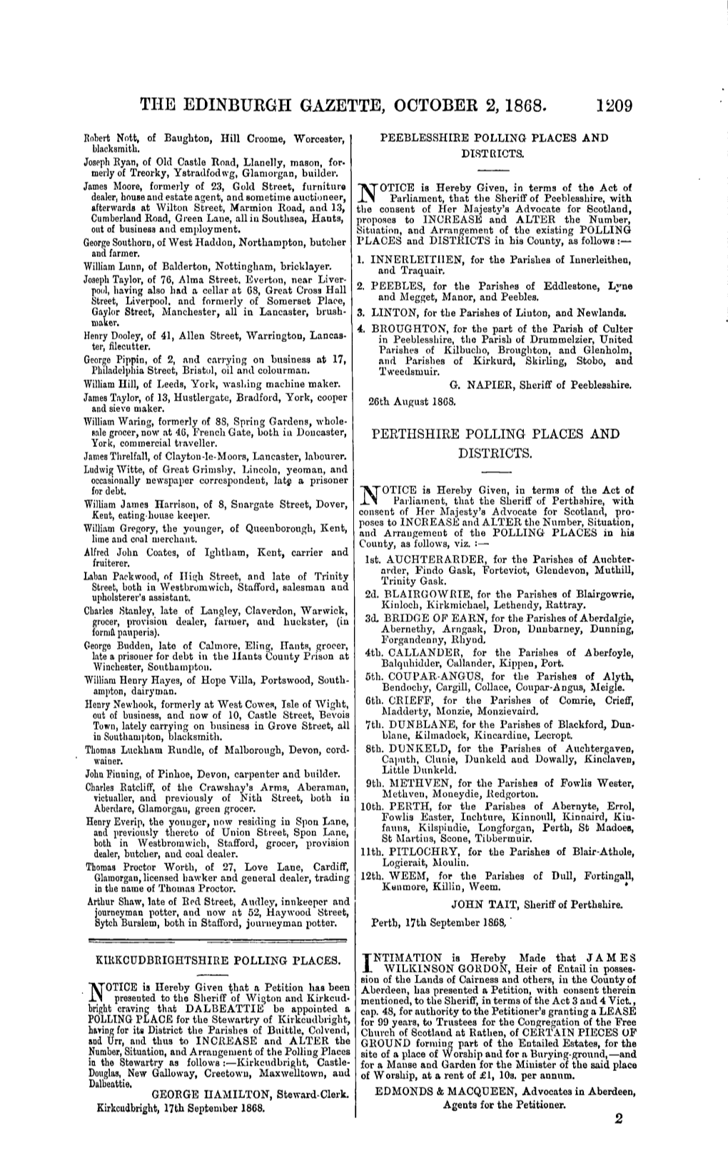 The Edinbukgh Gazette, Octobek 2, 1868. 1209