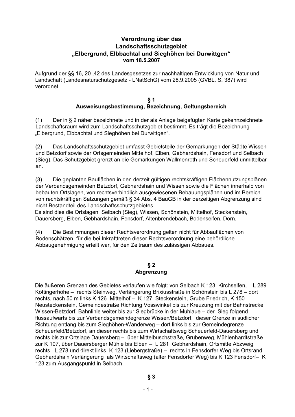 Verordnung Über Das Landschaftsschutzgebiet „ Holpebachtal Und Landschaft Um Birken – Honigsessen“