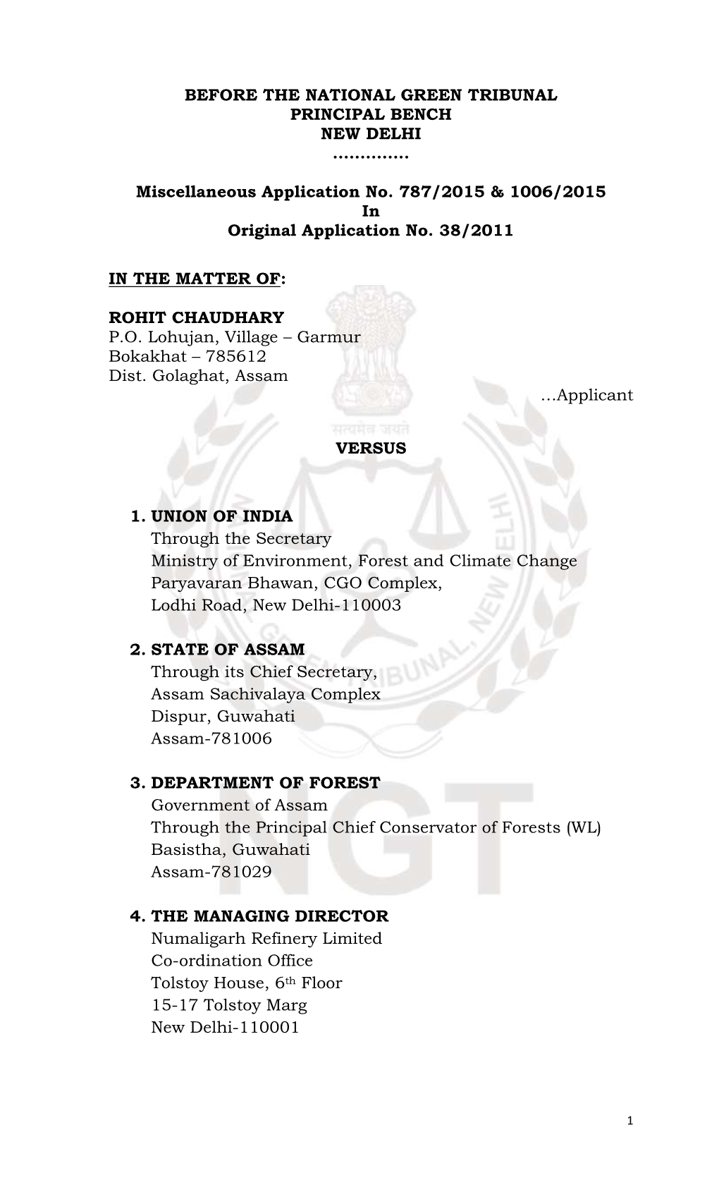 Numaligarh Refinery Kaziranga NGT Order.Pdf