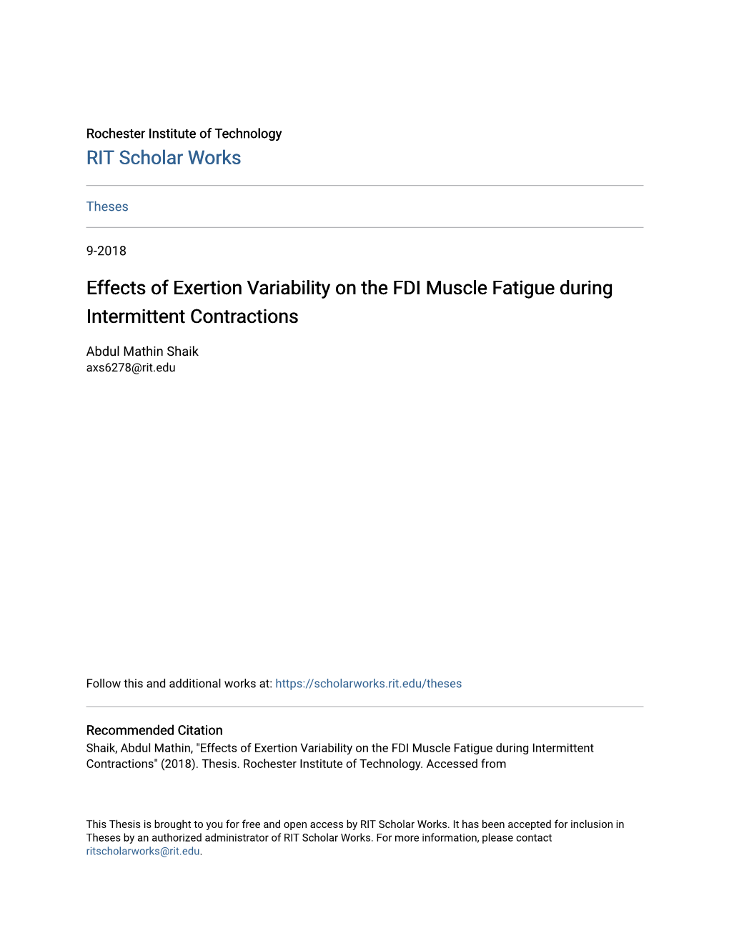 Effects of Exertion Variability on the FDI Muscle Fatigue During Intermittent Contractions