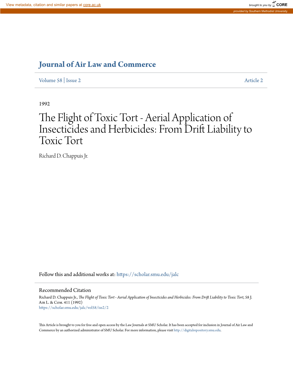 Aerial Application of Insecticides and Herbicides: from Drift Liability to Toxic Tort Richard D