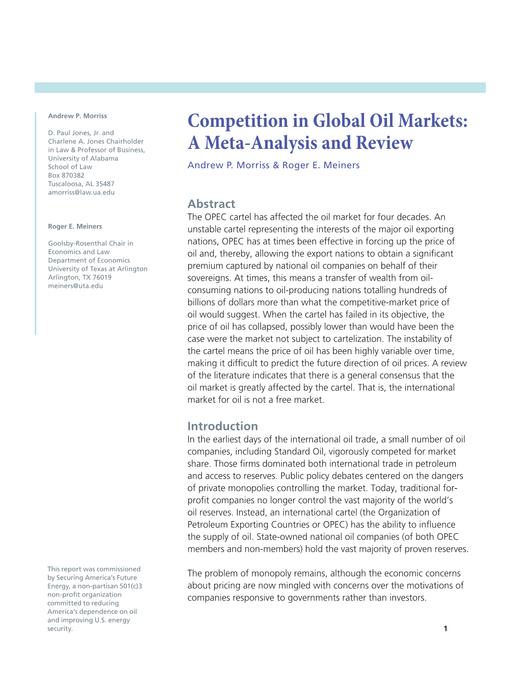Competition in Global Oil Markets: a Meta-Analysis and Review