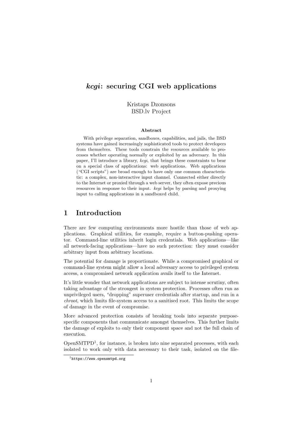 Kcgi: Securing CGI Web Applications 1 Introduction