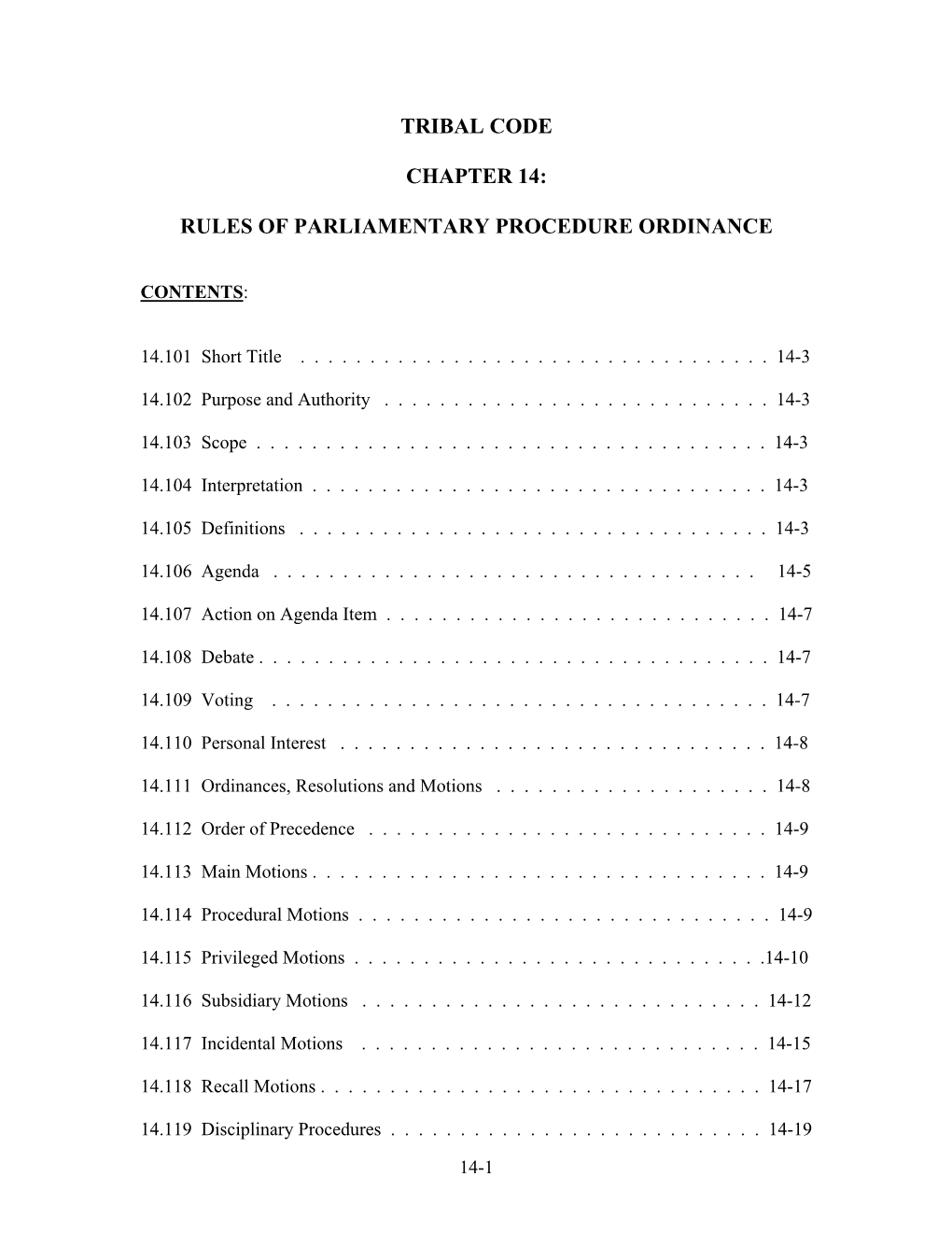 Rules of Parliamentary Procedure Ordinance