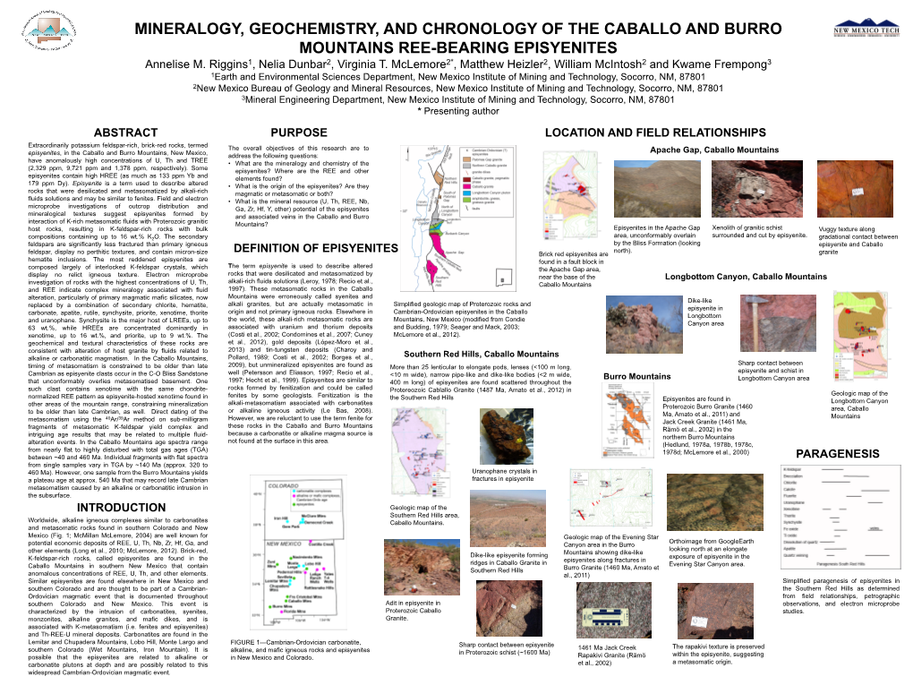 MINERALOGY, GEOCHEMISTRY, and CHRONOLOGY of the CABALLO and BURRO MOUNTAINS REE-BEARING EPISYENITES Annelise M