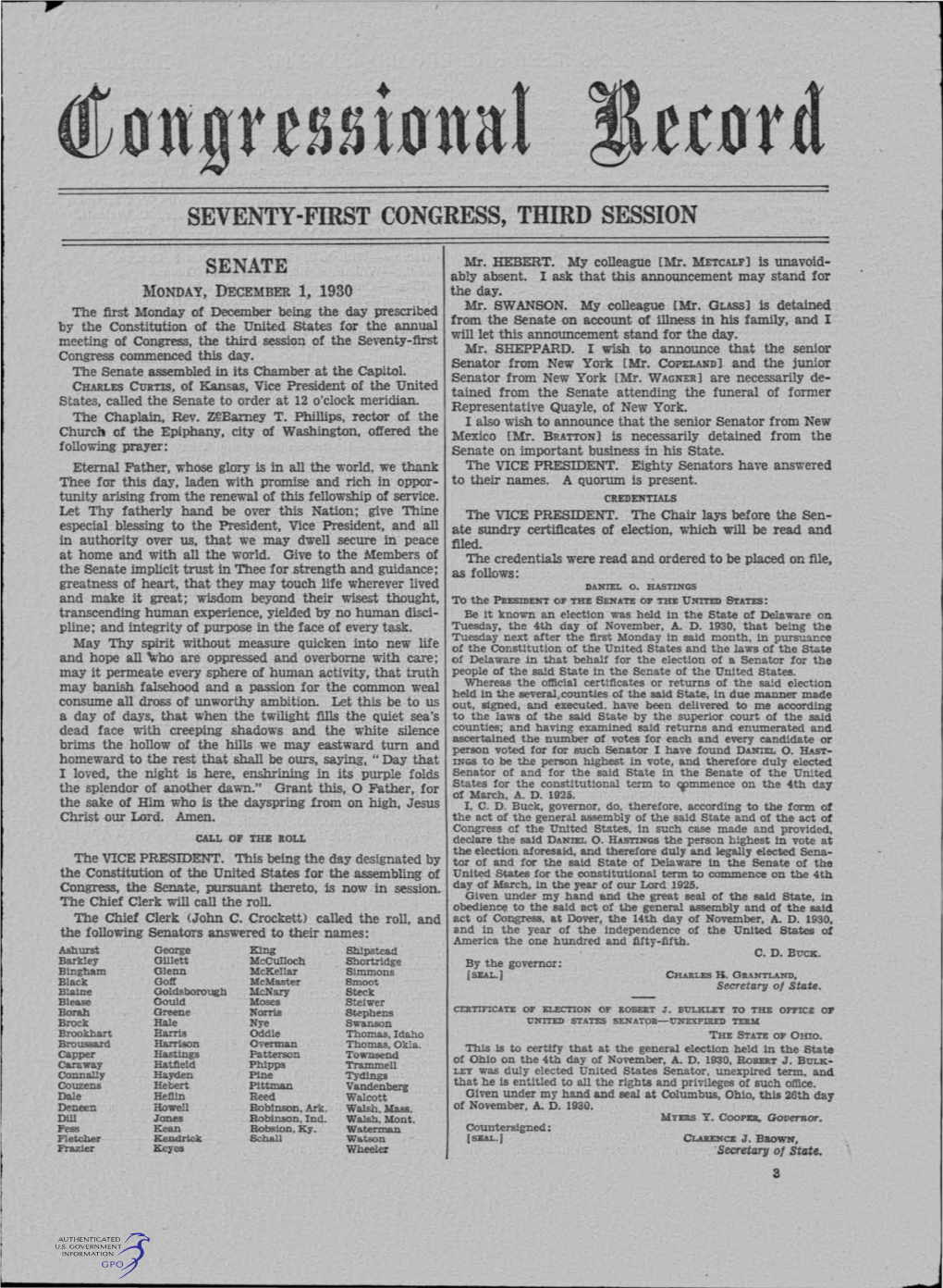 Seventy-First Congress, Third Session