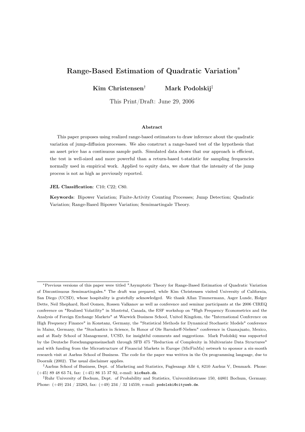 Range-Based Estimation of Quadratic Variation∗