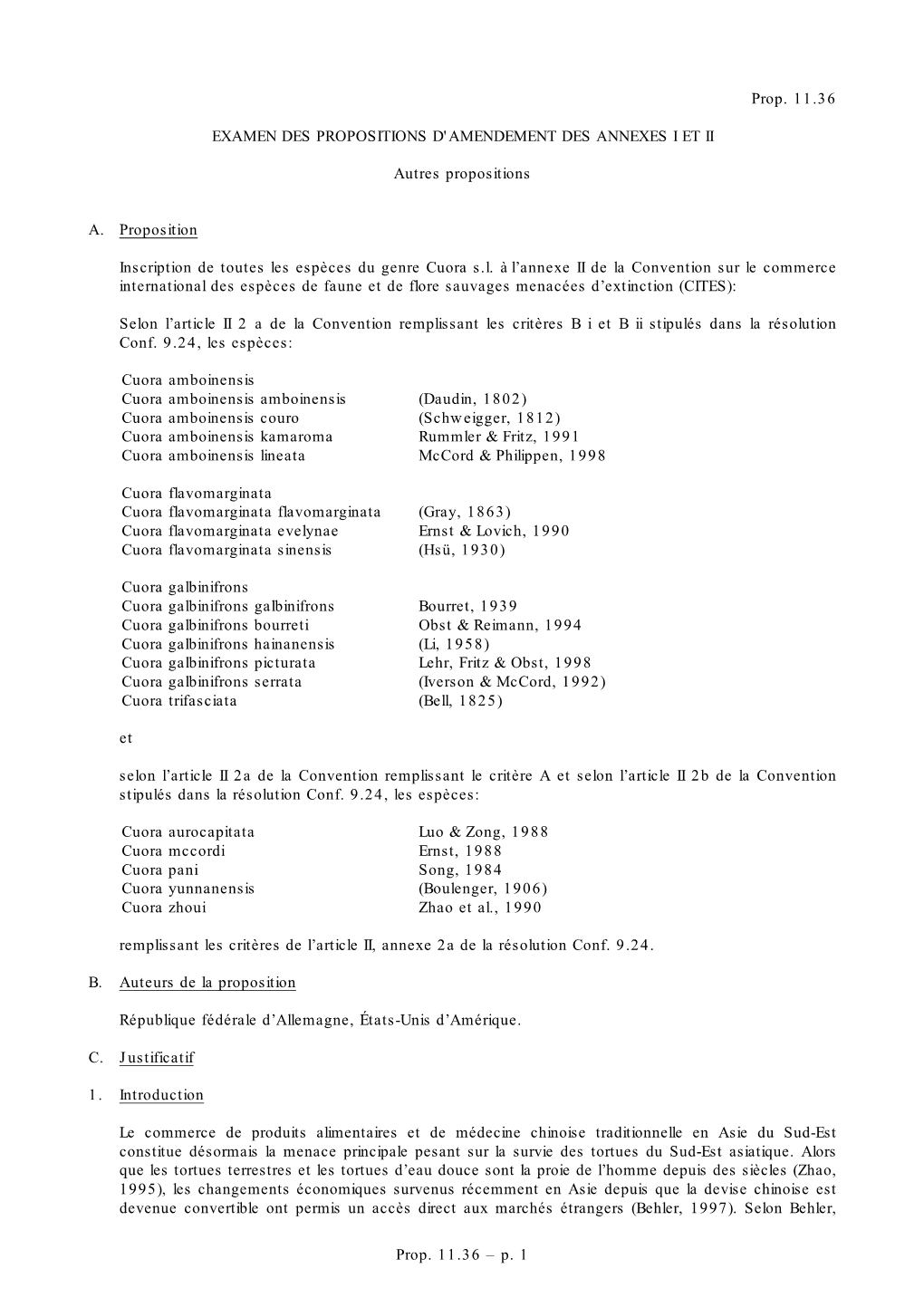 P. 1 Prop. 11.36 EXAMEN DES PROPOSITIONS D