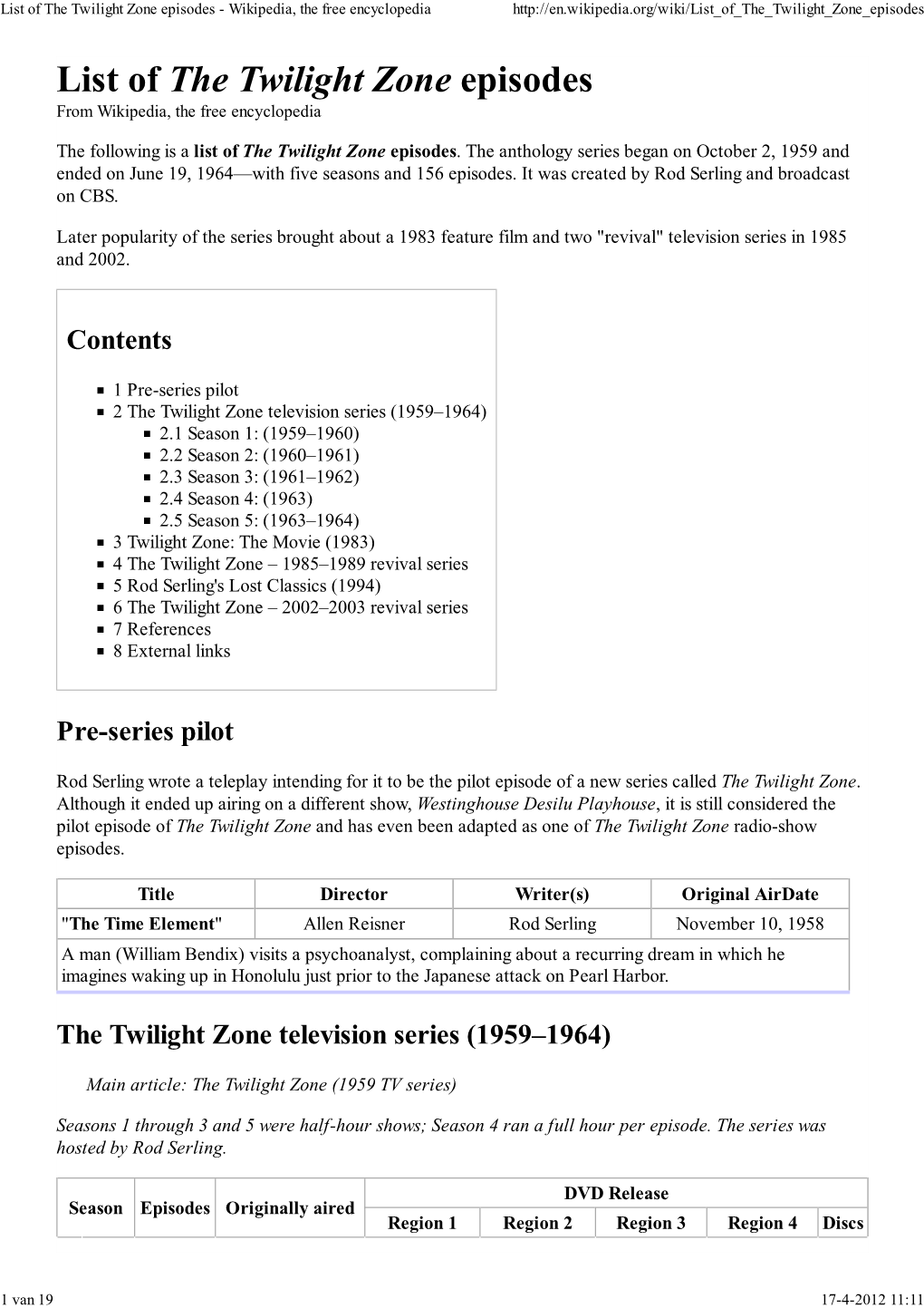 List of the Twilight Zone Episodes - Wikipedia, the Free Encyclopedia