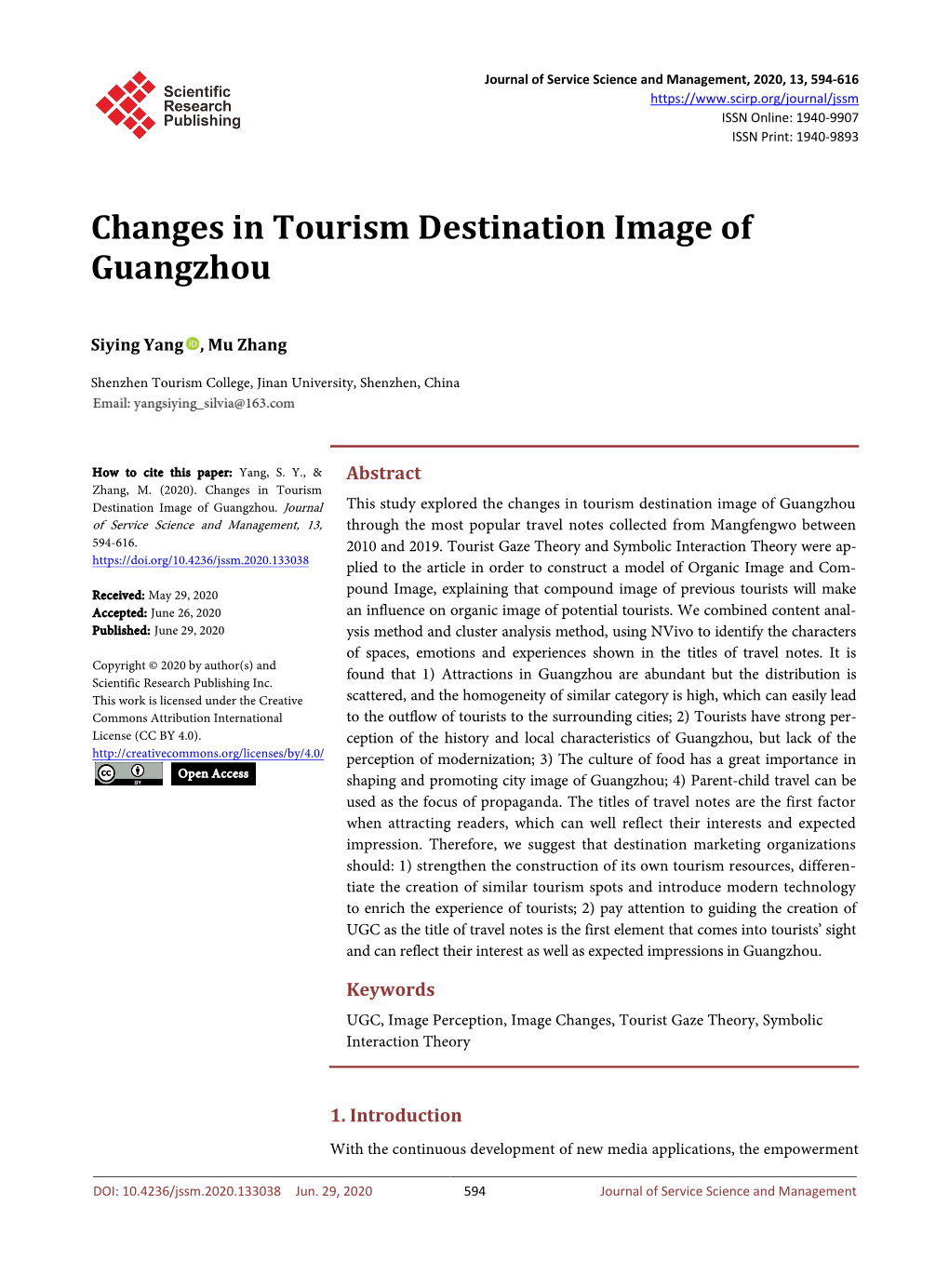 Changes in Tourism Destination Image of Guangzhou