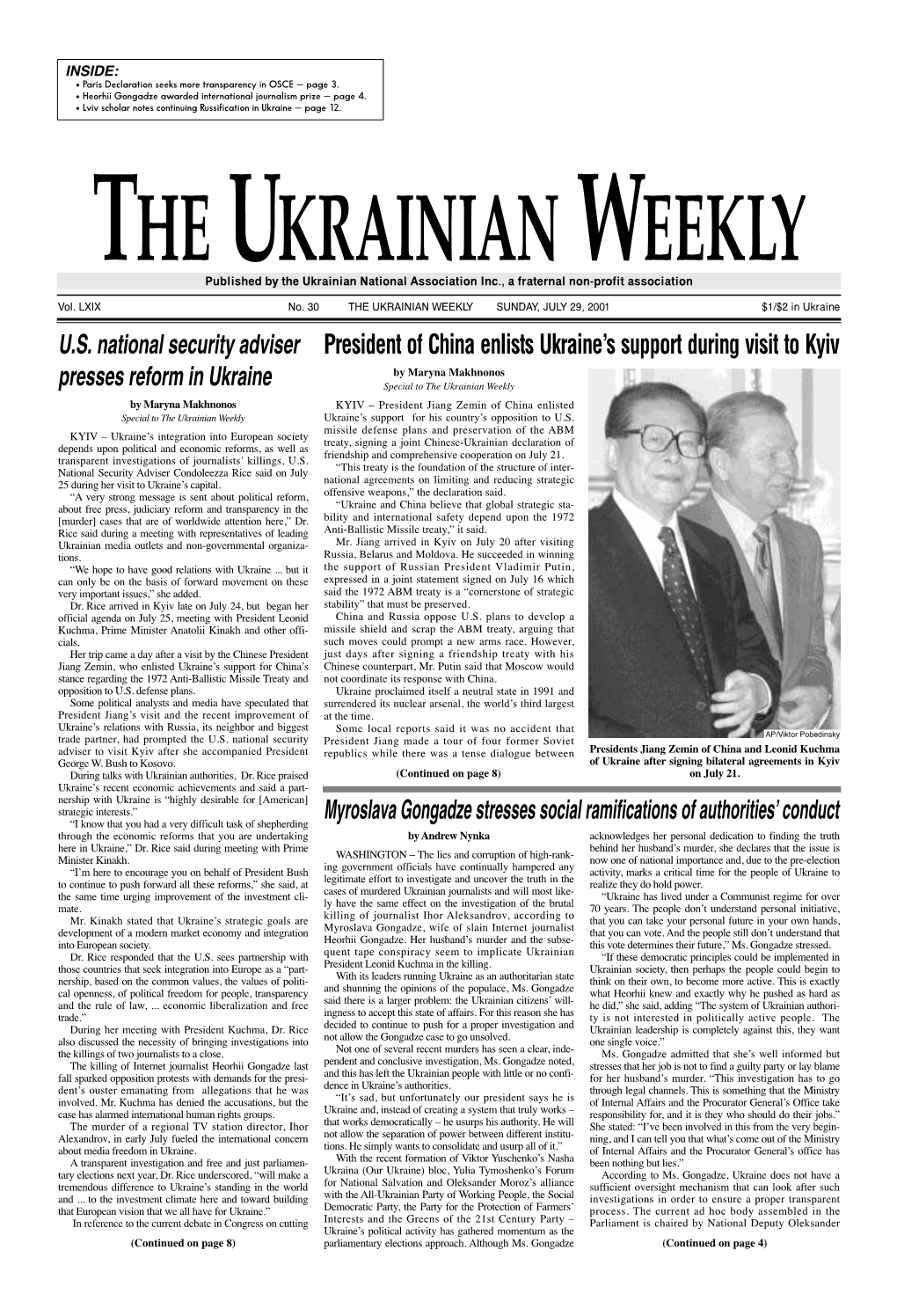 The Ukrainian Weekly 2001, No.30