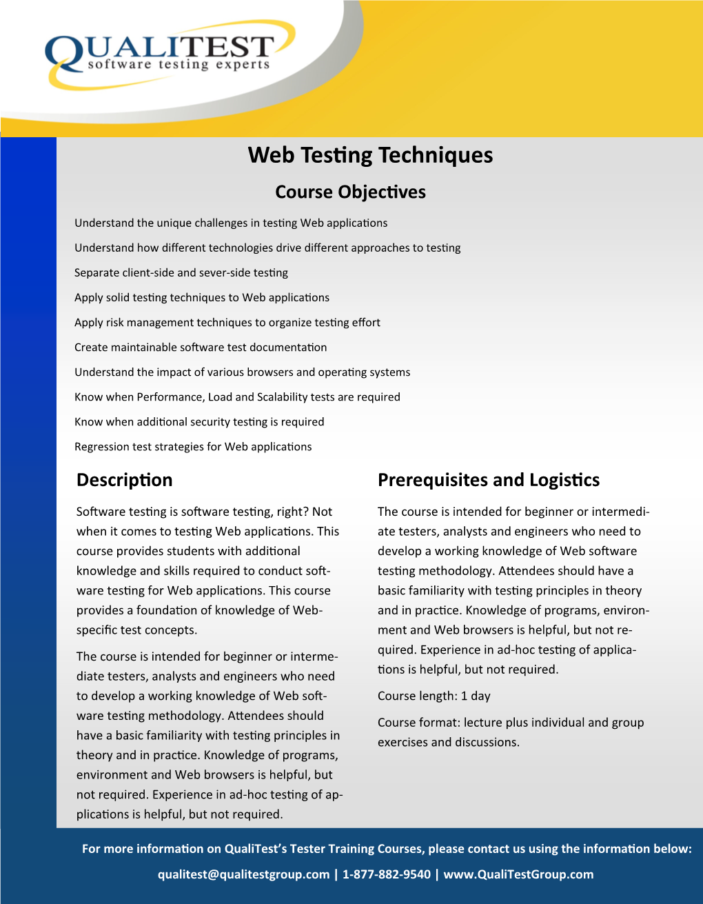 Web Testing Techniques Course Objectives