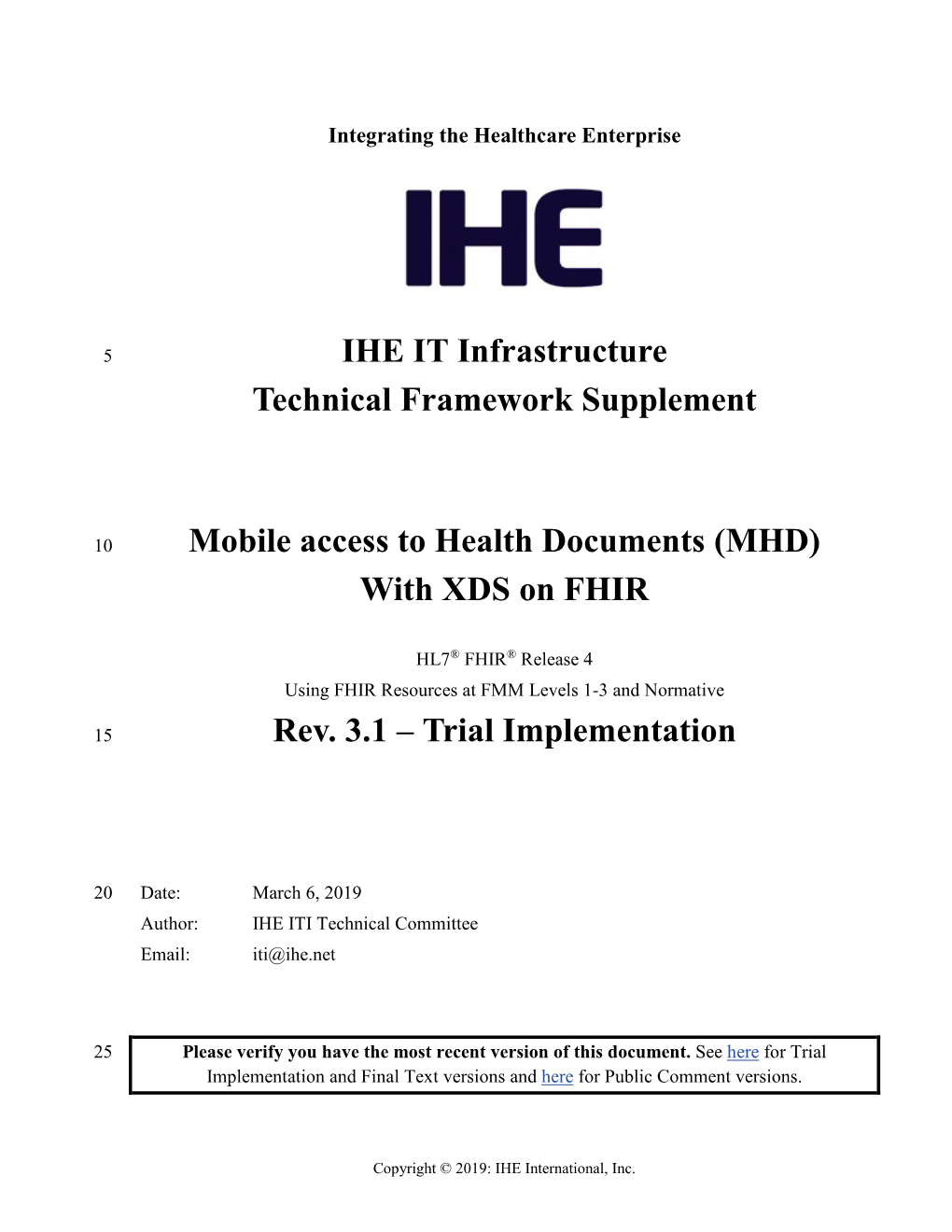 IHE IT Infrastructure Technical Framework Supplement Mobile