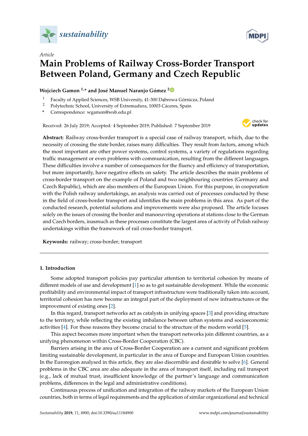 Problems of Railway Cross-Border Transport Between Poland, Germany and Czech Republic