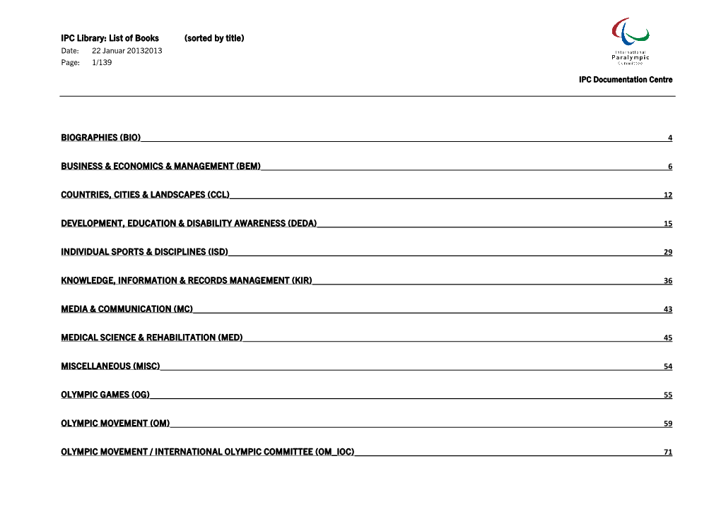 IPC Library: List of Books (Sorted by Title) Date: 22 Januar 20132013 Page: 1/139