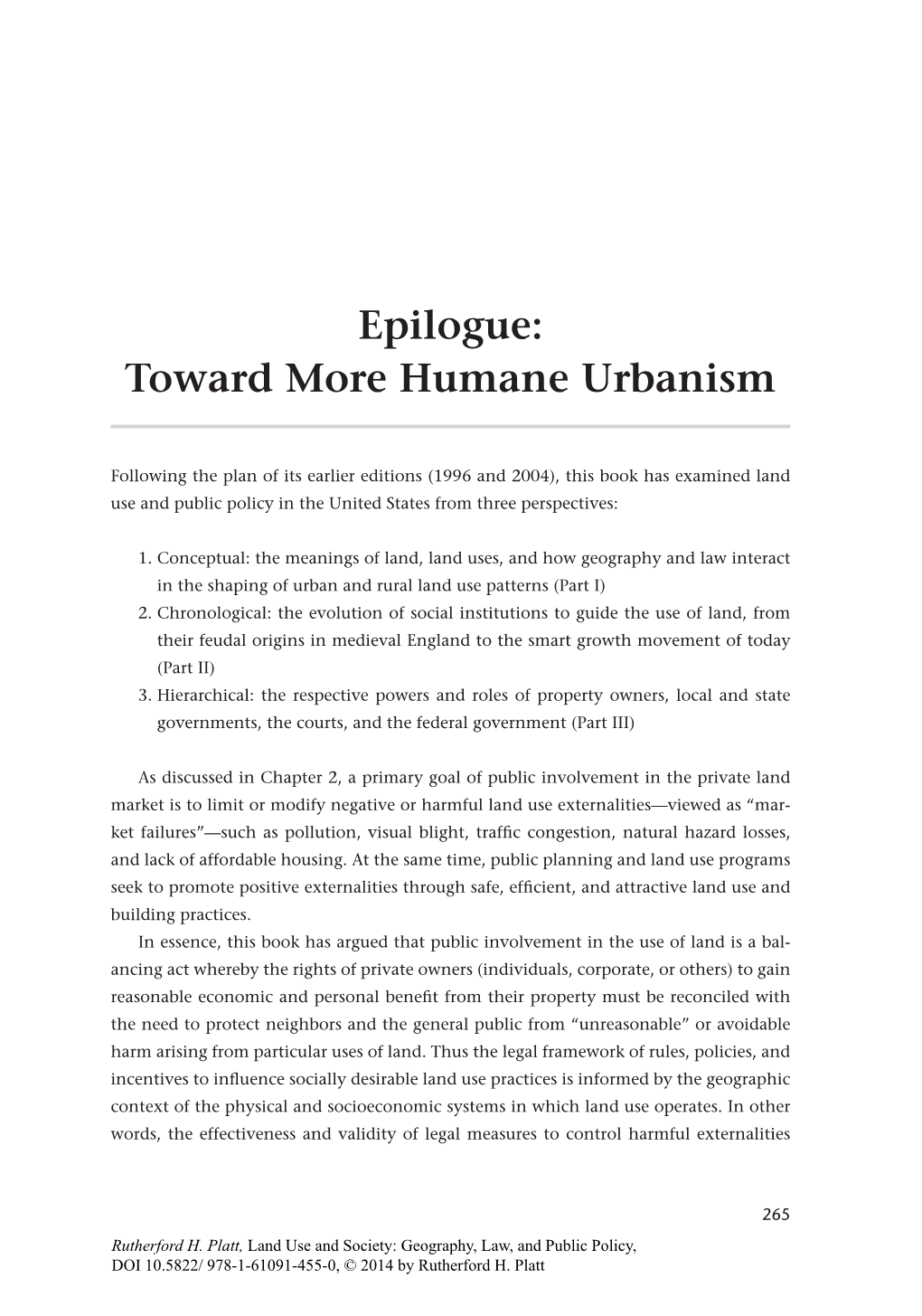 Epilogue: Toward More Humane Urbanism