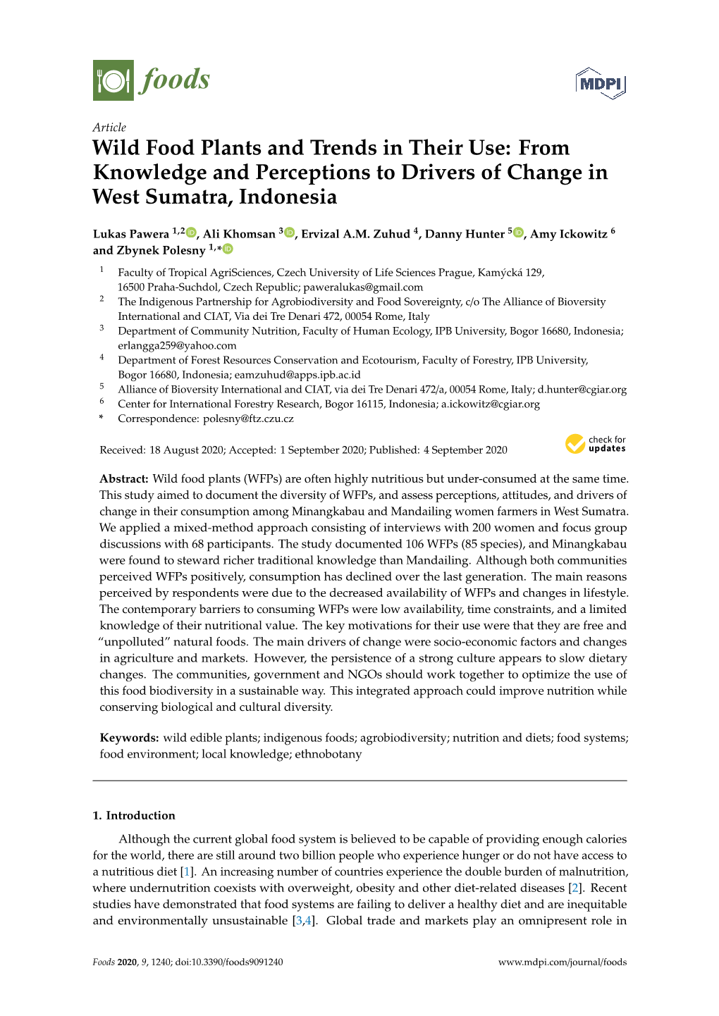 Wild Food Plants and Trends in Their Use: from Knowledge and Perceptions to Drivers of Change in West Sumatra, Indonesia