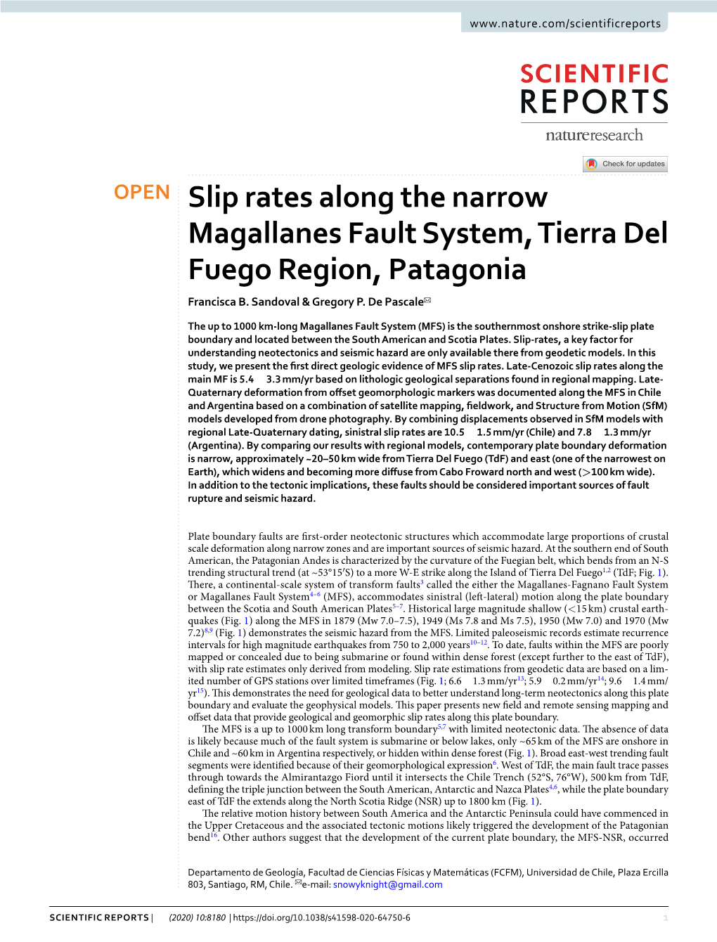 Slip Rates Along the Narrow Magallanes Fault System, Tierra Del Fuego Region, Patagonia Francisca B