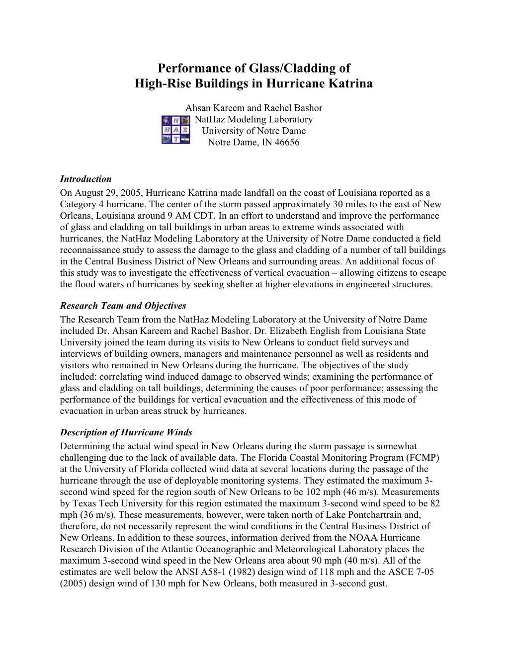 Performance of Glass/Cladding of High-Rise Buildings in Hurricane Katrina