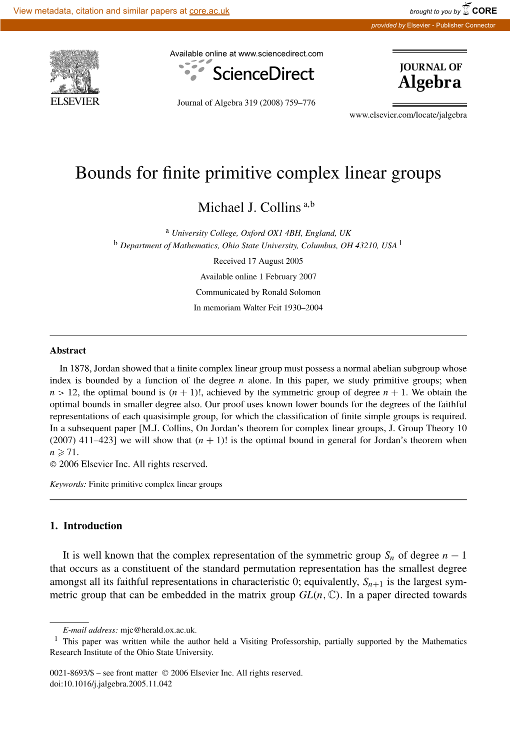 Bounds for Finite Primitive Complex Linear Groups