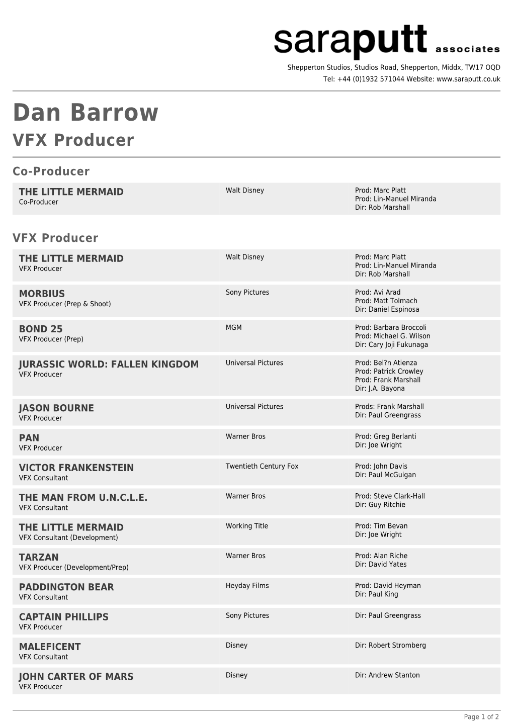 Dan Barrow VFX Producer