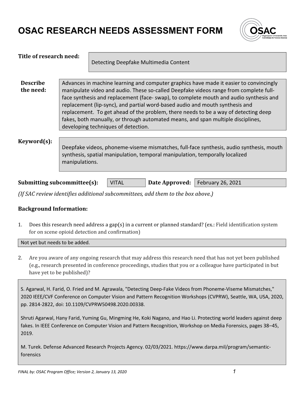 Osac Research Needs Assessment Form
