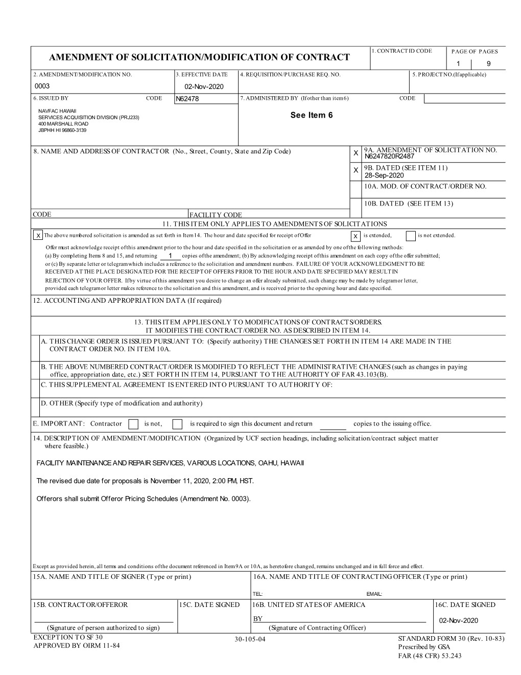 Amendment of Solicitation/Modification of Contract 19 2