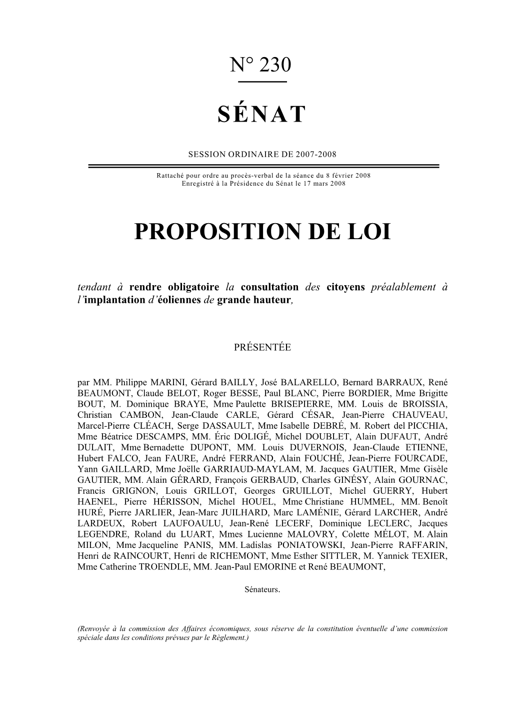 Sénat Proposition De