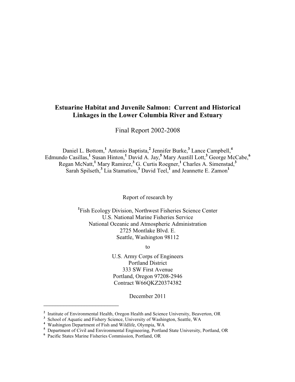 Estuarine Habitat and Juvenile Salmon: Current and Historical Linkages in the Lower Columbia River and Estuary Final Report 20